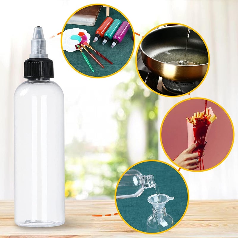 Yephets 32 Pack 4oz Boston Dispensing Bottle Empty Round LDPE Plastic Squeeze Dropper Bottles Squeeze Bottle with Twist Top Cap for Liquids Oils Art Crafts Kitchen Household - Image 3